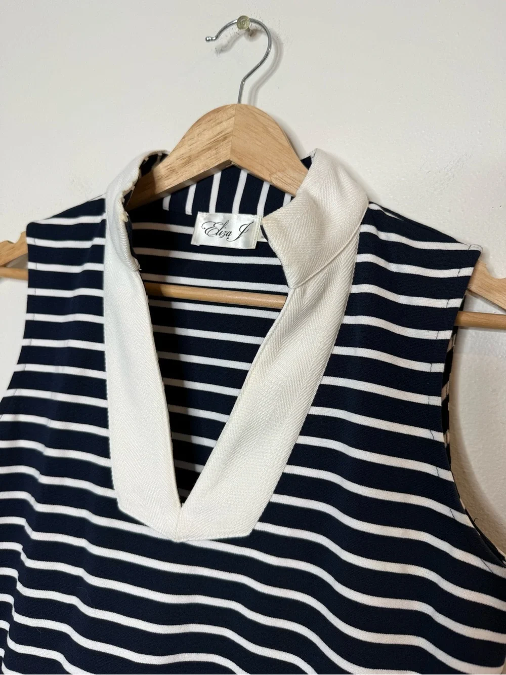 Eliza J Nautical Coastal Sailor Stripe Tiered Mini Dress Navy & White Striped xs - Picture 9 of 10